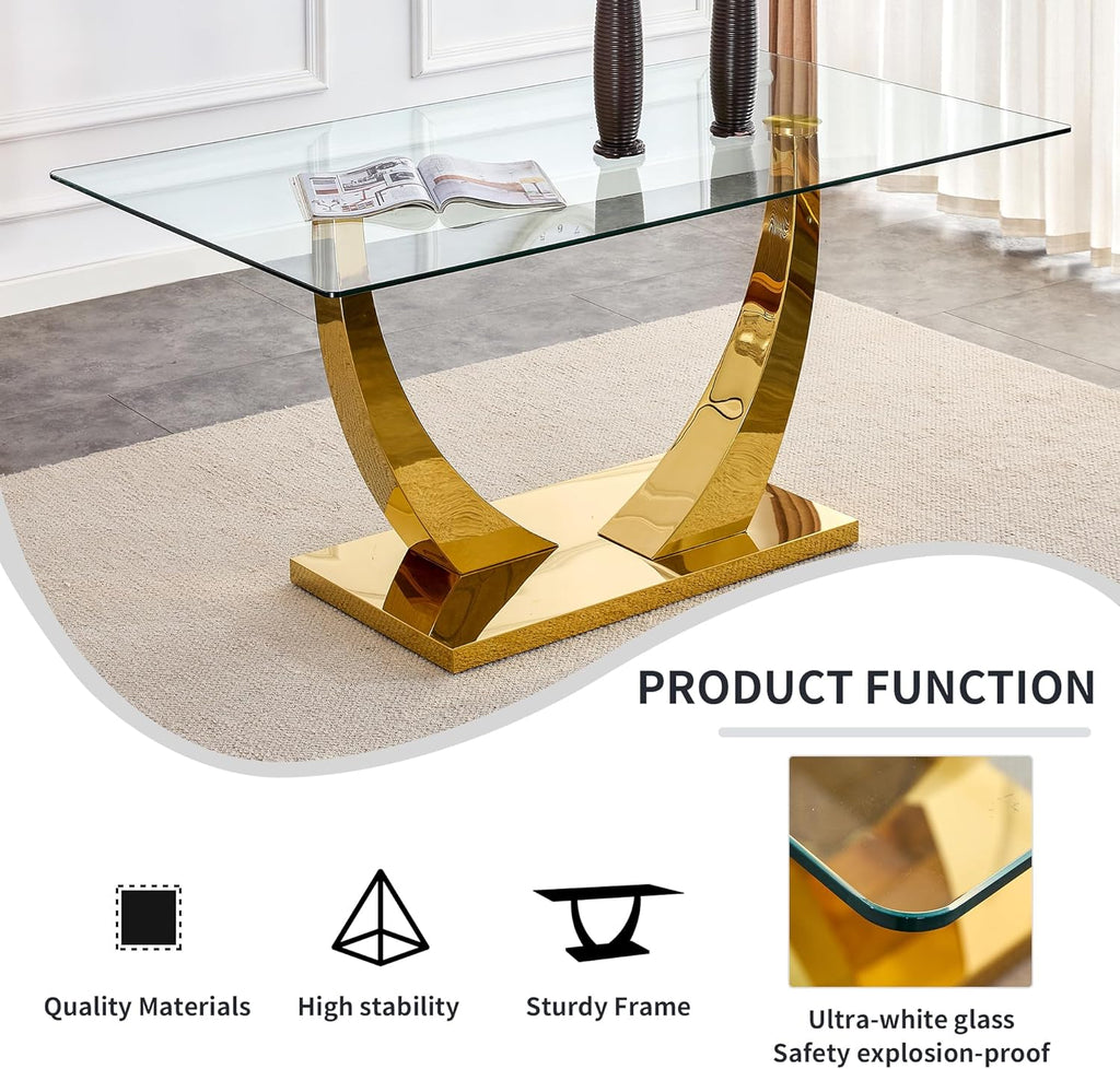 Contemporary Glass Top Rectangular Dining Table with Stainless Steel Base V795