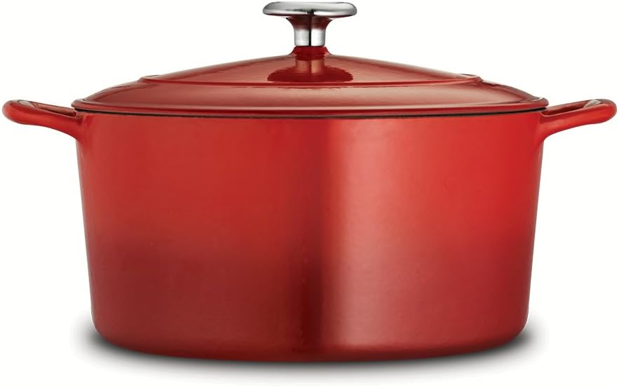 Gradated Red Enameled Cast Iron 6.5-Quart Covered Round Dutch Oven A481