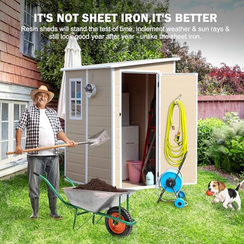 6x3 FT Waterproof Resin Outdoor Storage Shed with Floor and Double Lockable Doors T667930