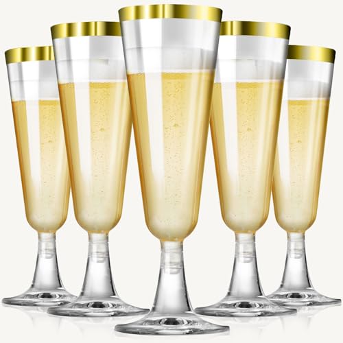 40 Pcs Gold Glitter Plastic Champagne Flutes P591