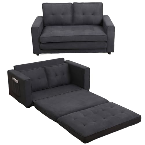 Dark Grey 3 in 1 Upholstered Convertible Futon Sofa Bed with Side Pockets N93747