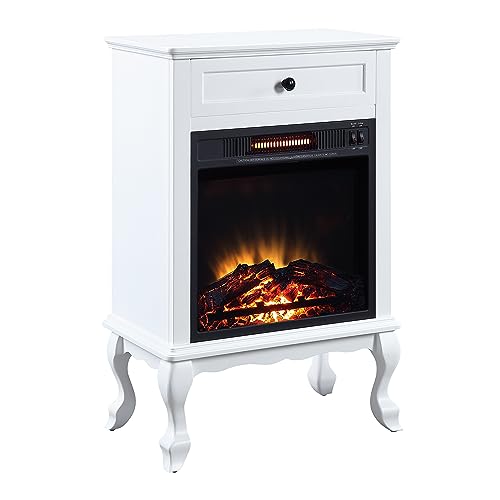 White Electric Fireplace with Mantel and Storage Drawer H868224