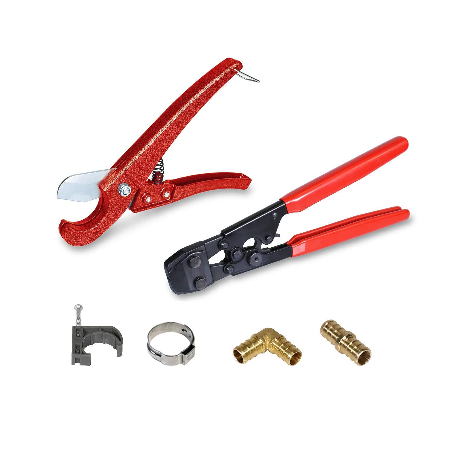 PEX Plumbing Kit with Crimper Tool, Cutter Tool, Carrying Case, Lead Free Brass Barbed 1/2 inch B7232
