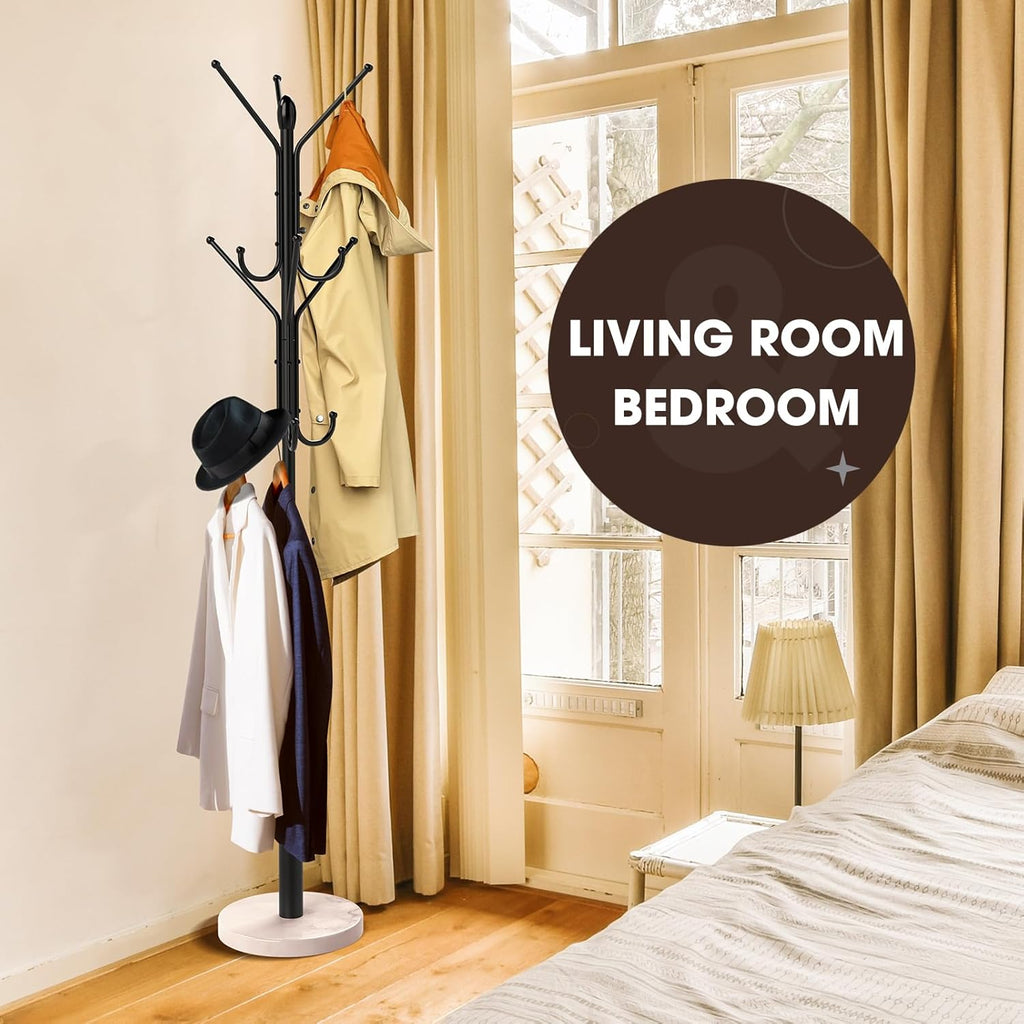 Metal Sturdy Coat Rack with 12 Storages and Natural Marble Base N7724