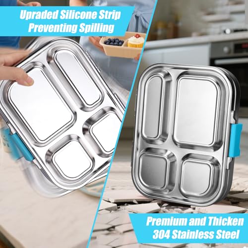 Stainless Steel 4 Compartment Bento Box with Stainless Steel Lid J59295
