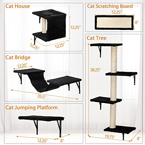Beige 5 Pcs Wall-Mounted Cat Climber Set with Cat Shelves, Ladder, Cat Condo House, Scratching Board and Cat Tree V923706