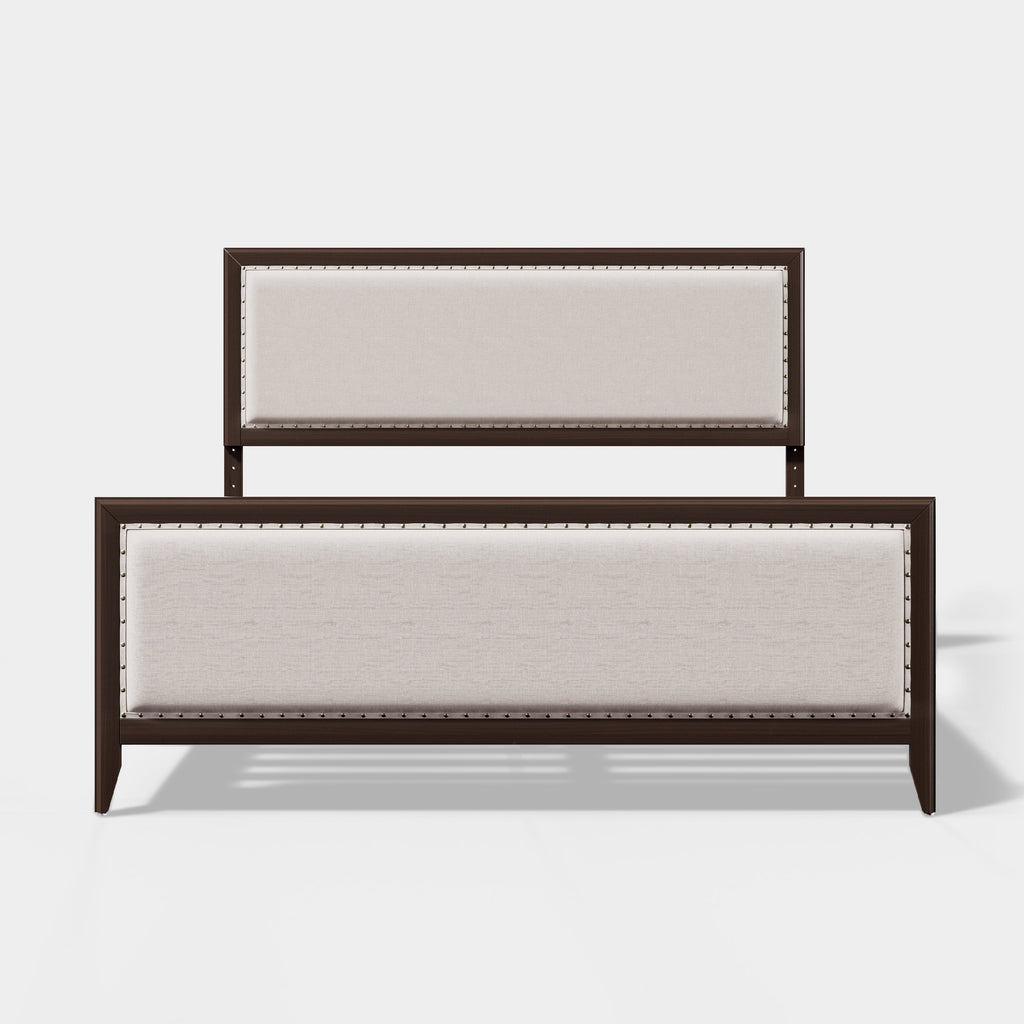 King Size Upholstered Wood Platform Bed Frame with Nailhead Trim L3807