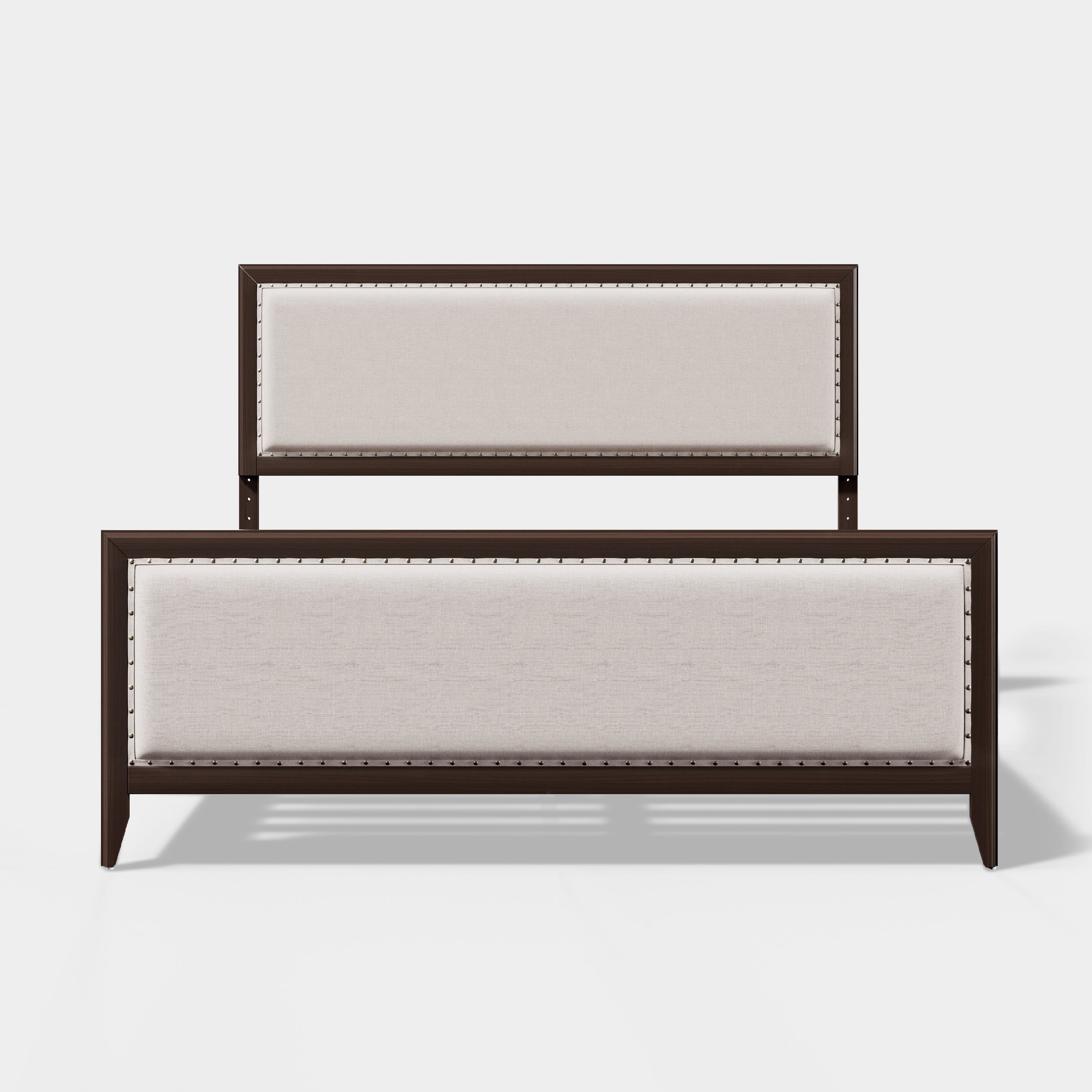 King Size Upholstered Wood Platform Bed Frame with Nailhead Trim L3807