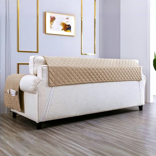 Light Grey Reversible Loveseat Couch Cover with Side Pocket C2700