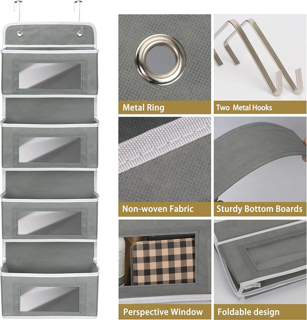 2 Pack 4-Shelf Over Door Hanging Organizer, Grey PVC K4876