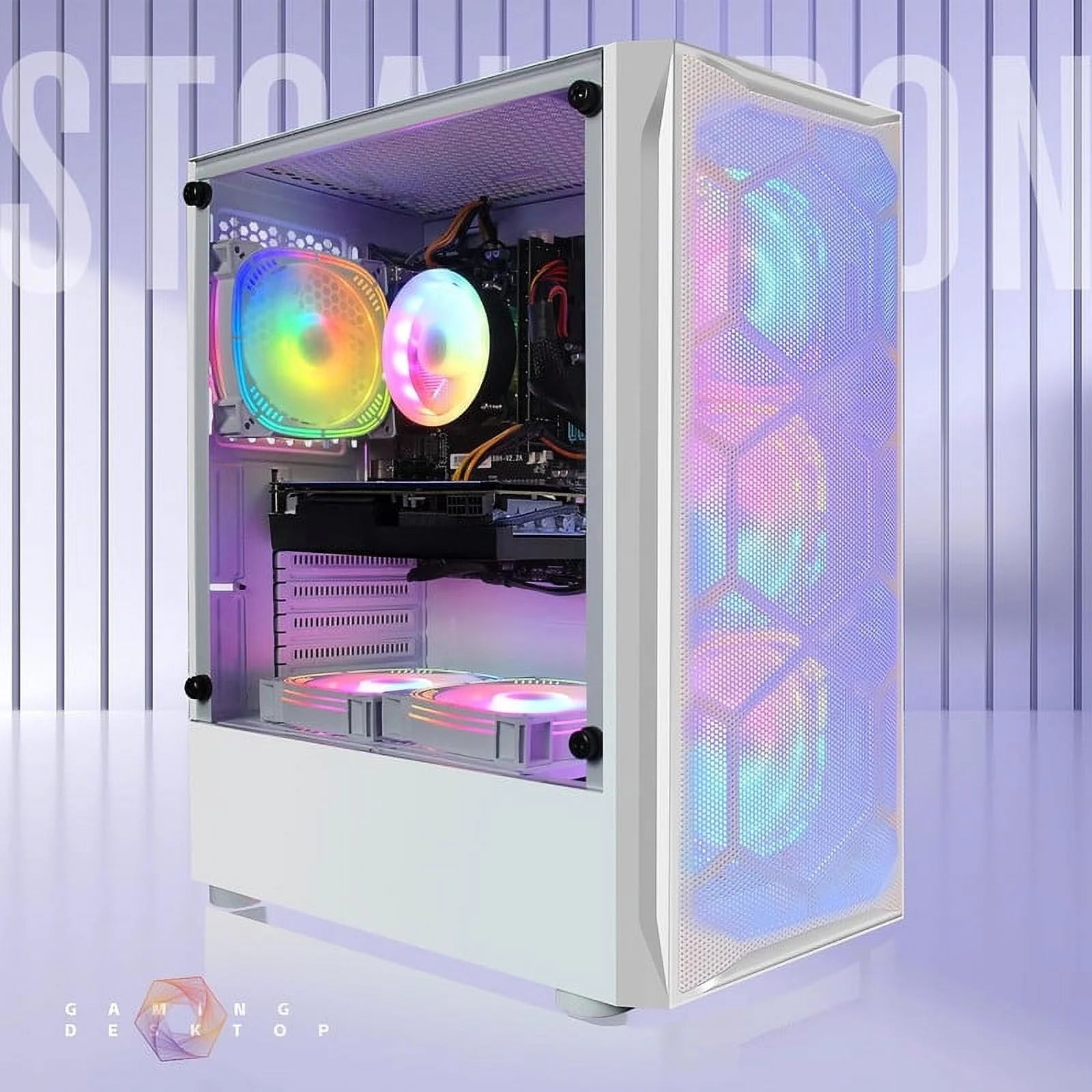 Gaming Desktop PC, Intel Core i5 3.2G up to 3.6G, 16G RAM, 512G SSD, Radeon RX 5600 XT 6G GDDR6, 600M WiFi, BT 5.0, RGB Fan x 6, W10H64 C9339