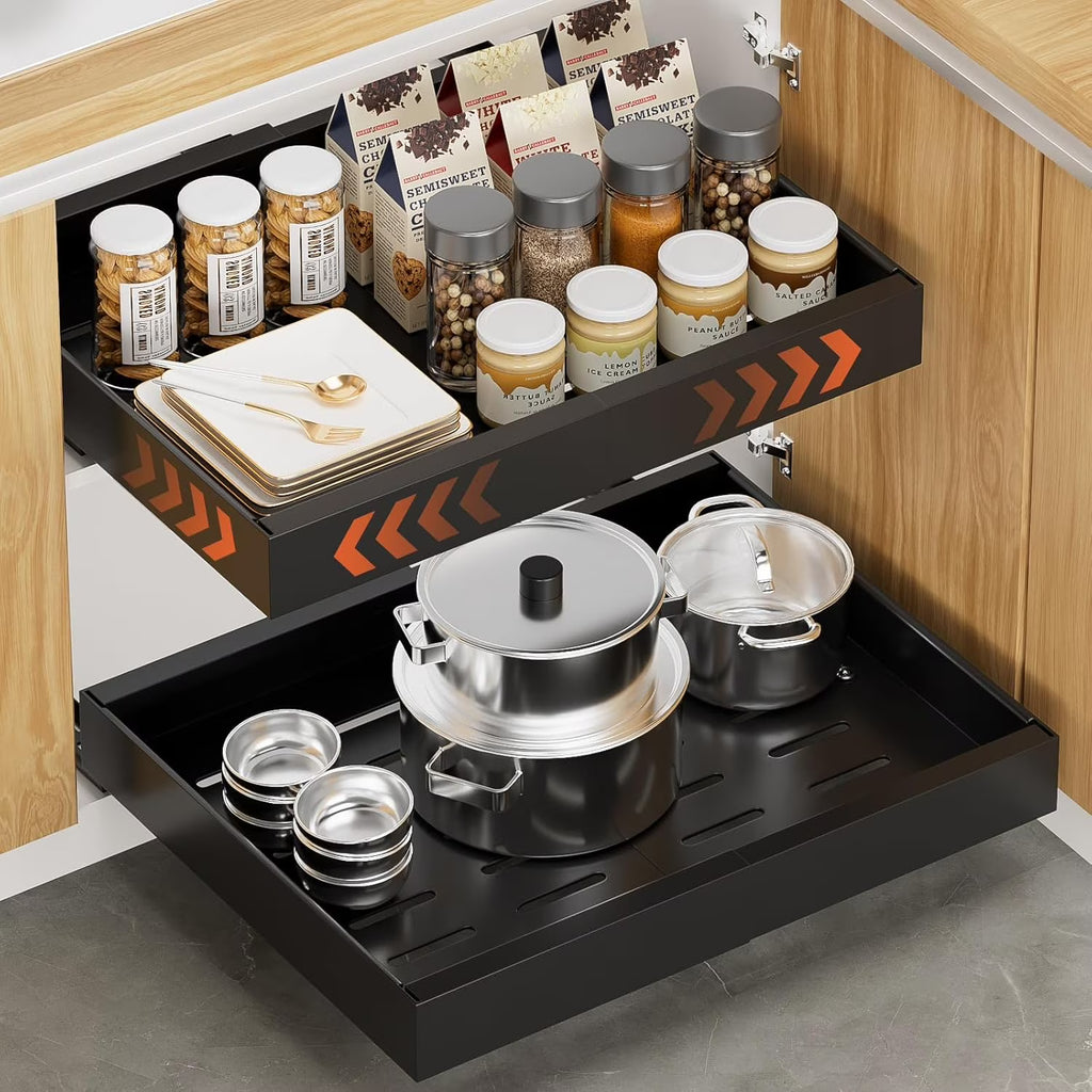 2Pack Expandable Pull Out Cabinet Organizer 21Deep, Adjustable Width 12.2-20.4, Black N9851