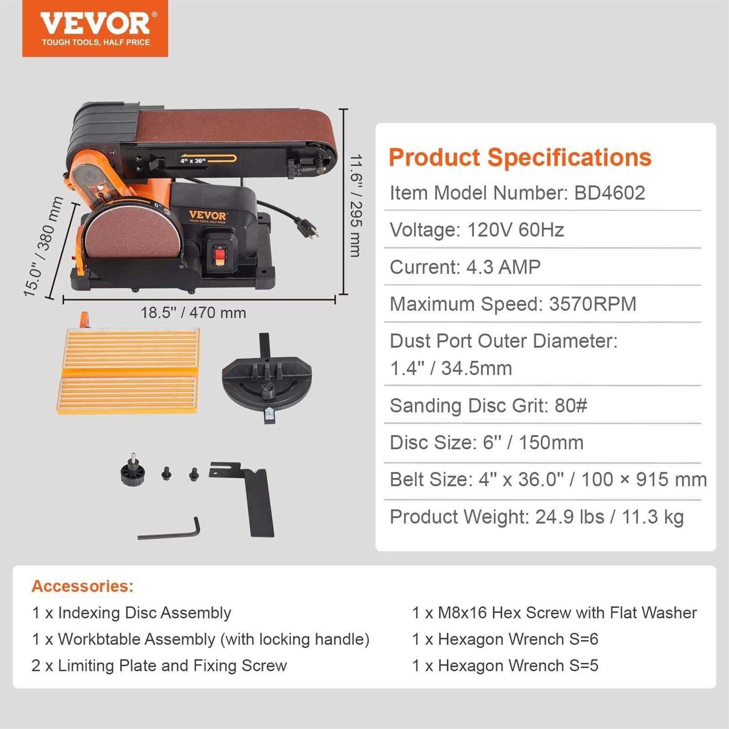6 Disc and 4×36 Belt Sander Combo Bench Sander U457870