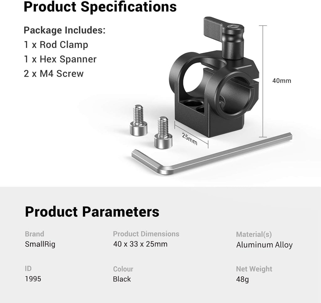 15mm Rod Clamp Single Camera Rod Mount N1863