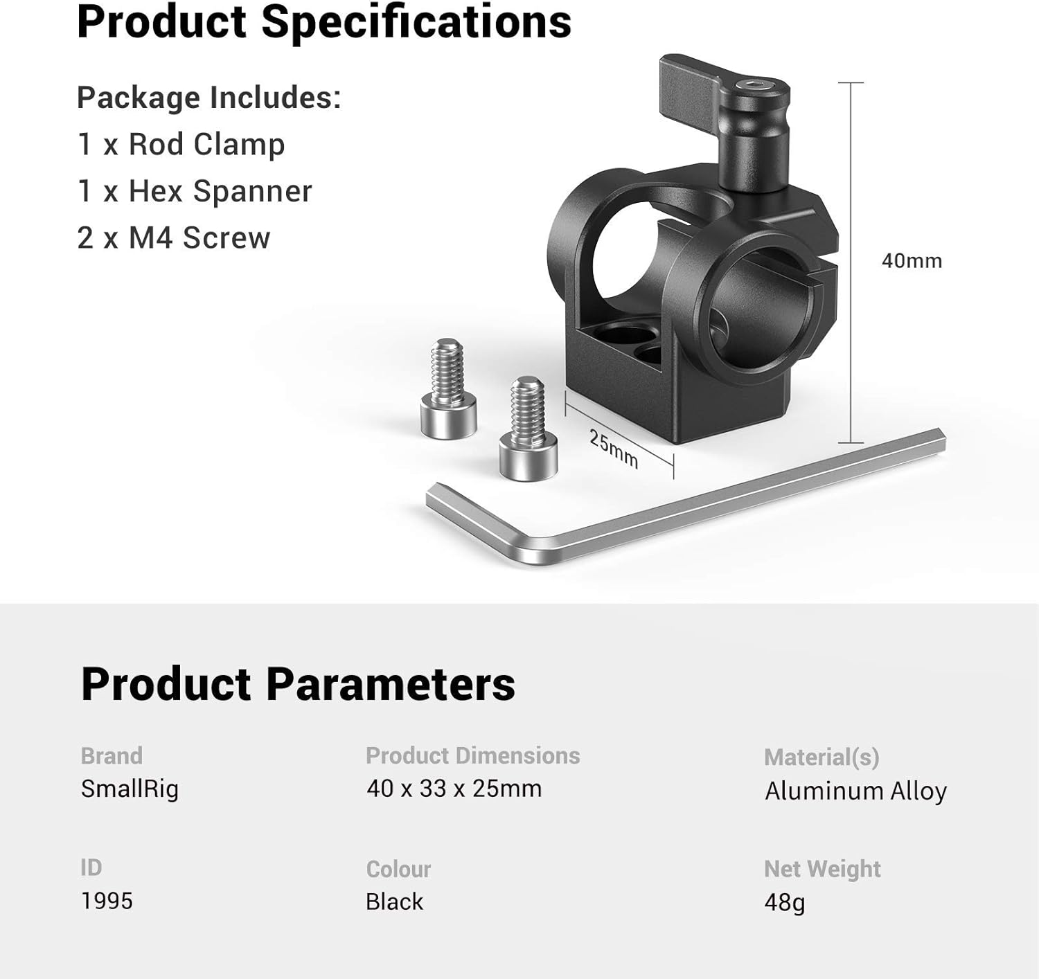 15mm Rod Clamp Single Camera Rod Mount N1863