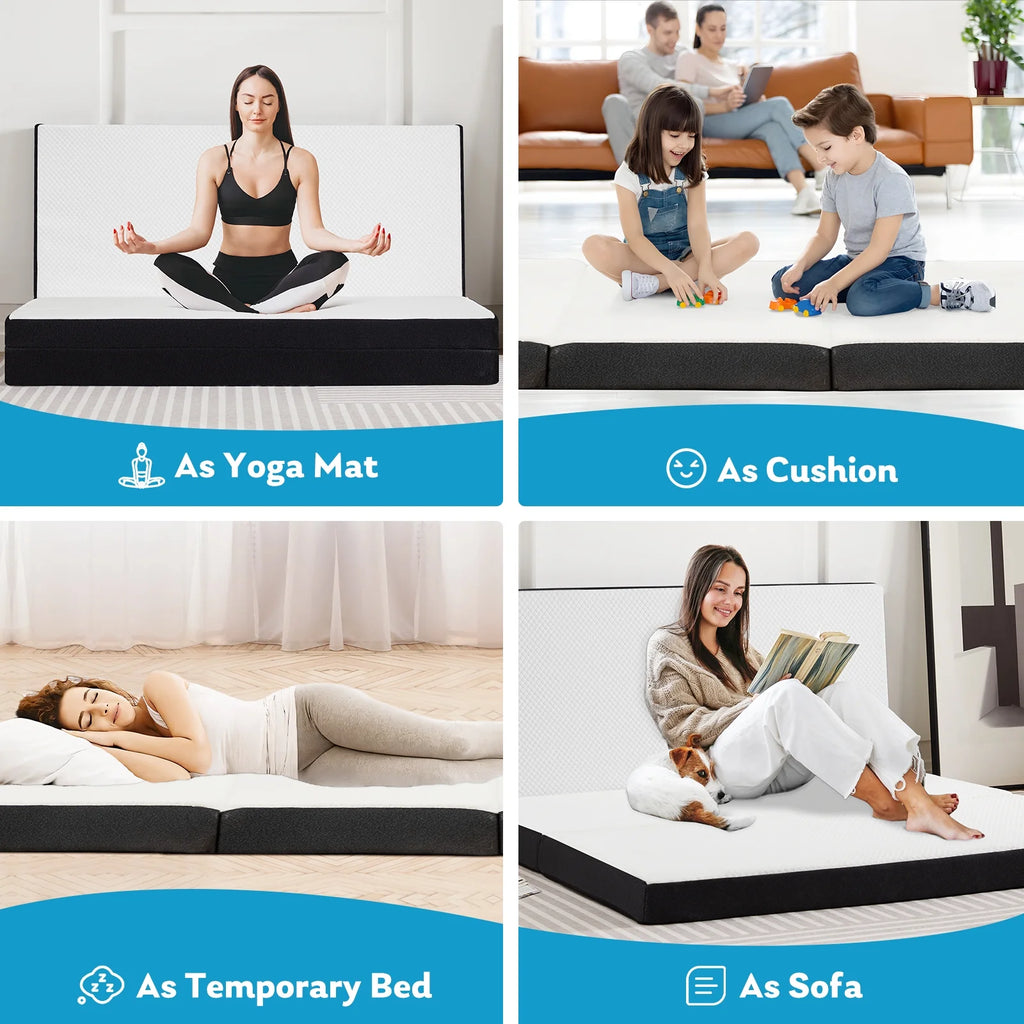 4 Inch Tri Folding Memory Foam Mattress with Breathable Cover O6508