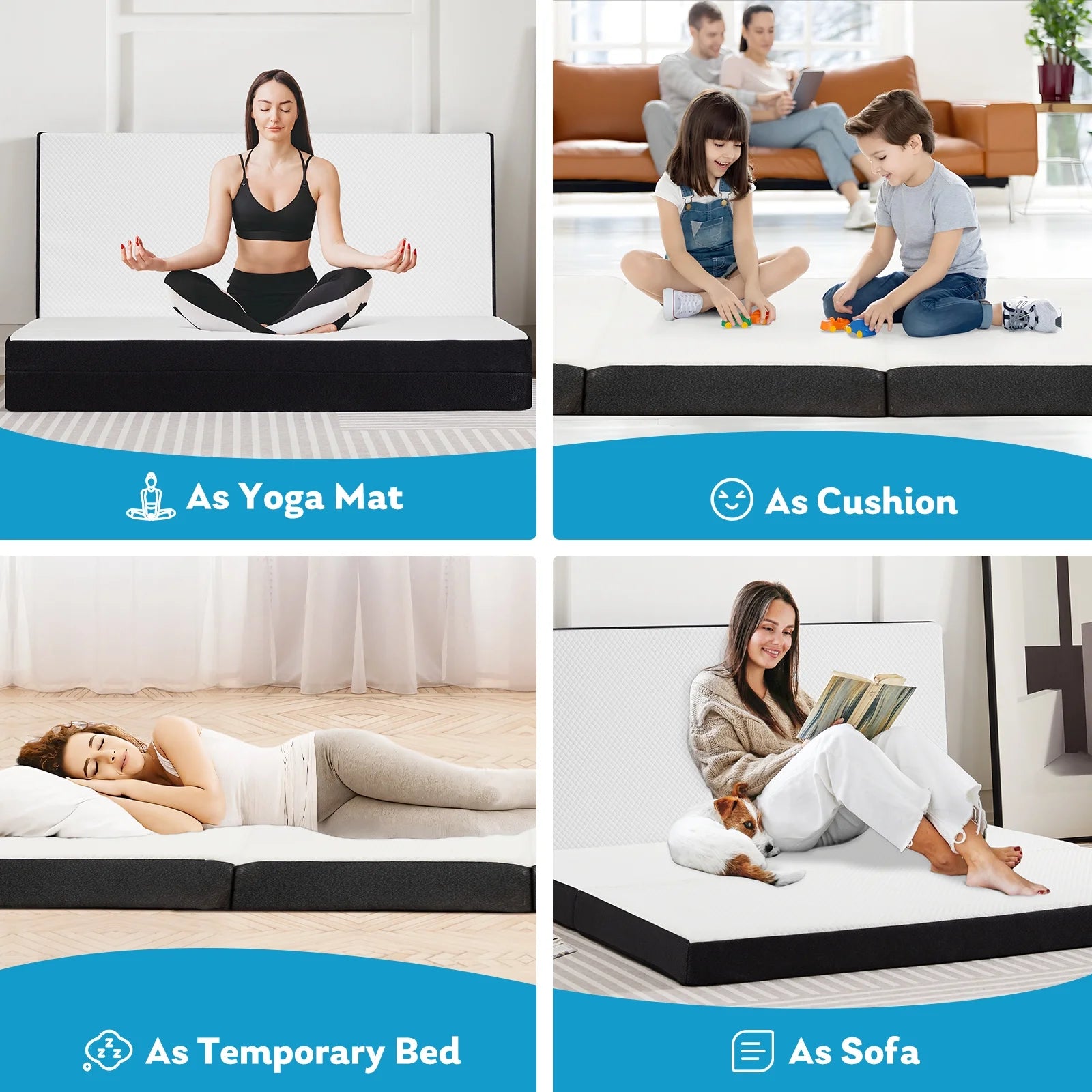 4 Inch Tri Folding Memory Foam Mattress with Breathable Cover O6508