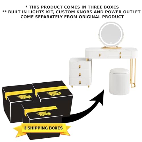 6 Drawer Wood Makeup Vanity Desk with Mirror and Lights and Chair X46345