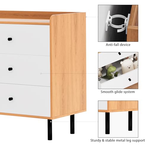 White 6 Drawer Wood Dresser with Black Knobs S632334