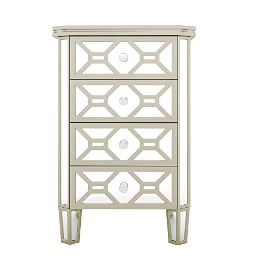 Silver 4-Drawer Chest with Golden Lines and Crystal-Shape Knob C3528