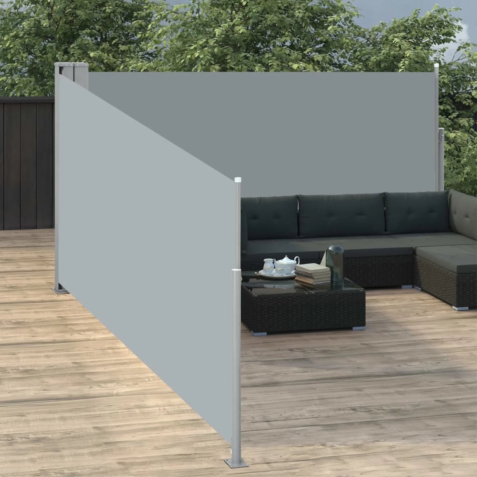 Retractable Side Awning Patio Screen Fence Outdoor Divider Fencing Steel Frame Polyester Windscreen Anthracite 55.1 x 393.7 Inches H5031