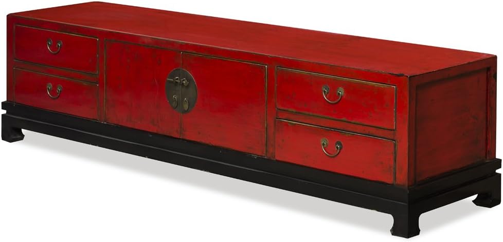Distressed Red Media Cabinet A156958