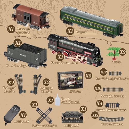 Electric Train Set with Remote Control, Steam Locomotive with Smoke, Lights & Sounds E74425
