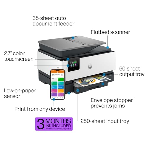 HP OfficeJet Pro All-in-One Printer, Color, Print, Copy, Scan, Fax, Touchscreen V200959