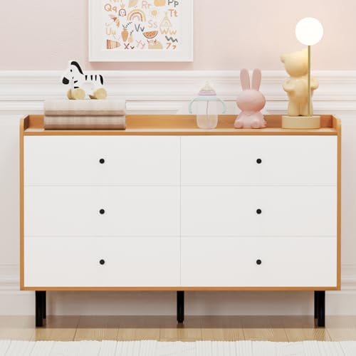 White 6 Drawer Wood Dresser with Black Knobs S632334