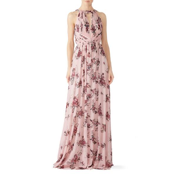 Blush Printed Floral Gown E698