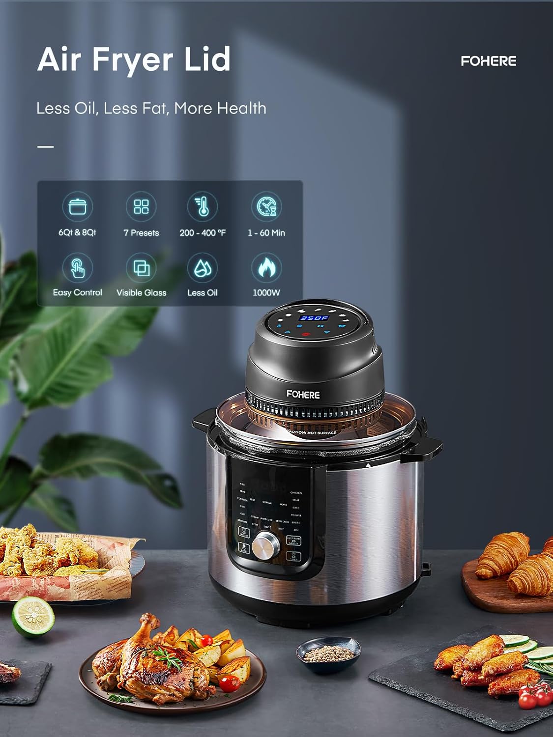 7 in 1 Air Fryer Lid for Instant Pot 6Qt/8Qt with LED Touchscreen D881