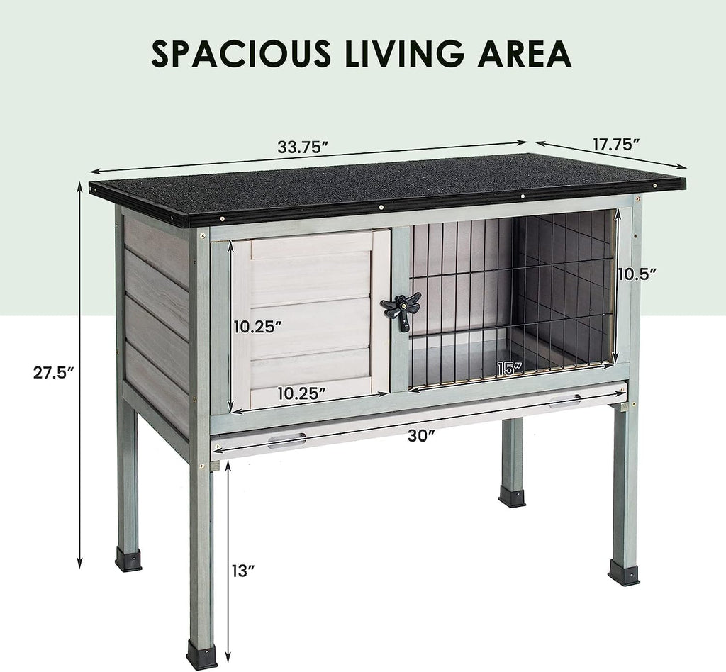 Elevated Wooden Rabbit Hutch with Pull-Out Tray B790345