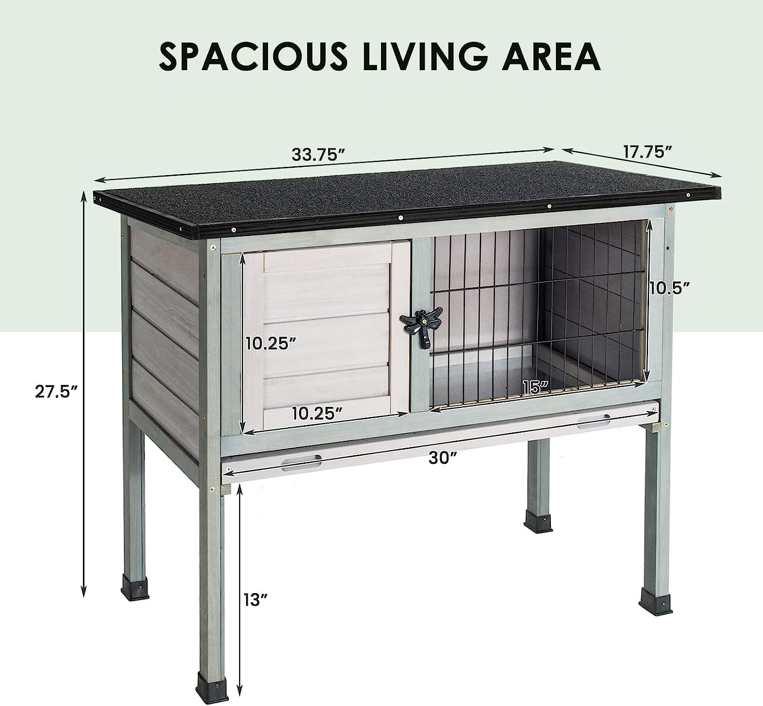 Elevated Wooden Rabbit Hutch with Pull-Out Tray B790345