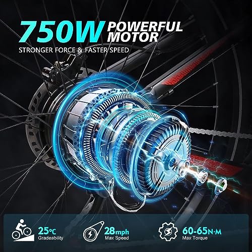 Electric Bike 750W 28MPH Full Suspension 26 inch Ebike 48V 14Ah Battery 7 Speed Electric Bicycle with LCD Color Display I185768