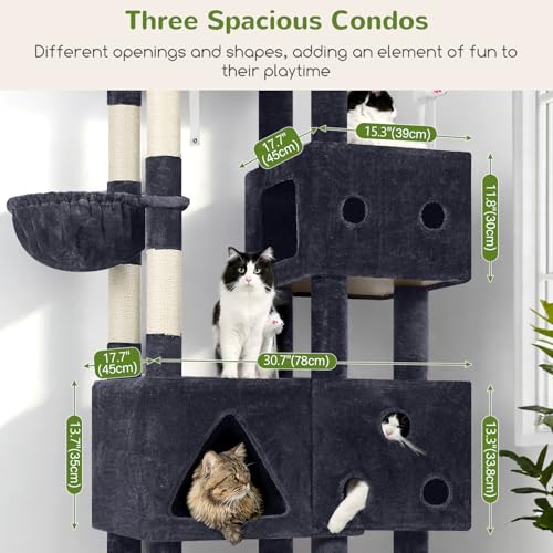 81-inch Tall Dark Grey Cat Tower with 3 Cat Condos and 8 Scratching Posts G483654
