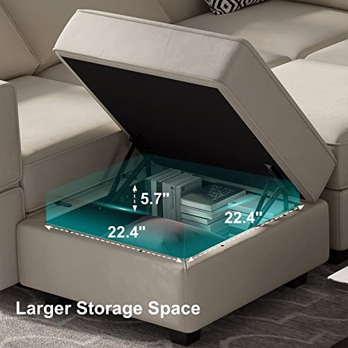 Modular Velvet Sectional Sofa with Chaise Lounge Storage Chaise Bed Couch Grey P6855