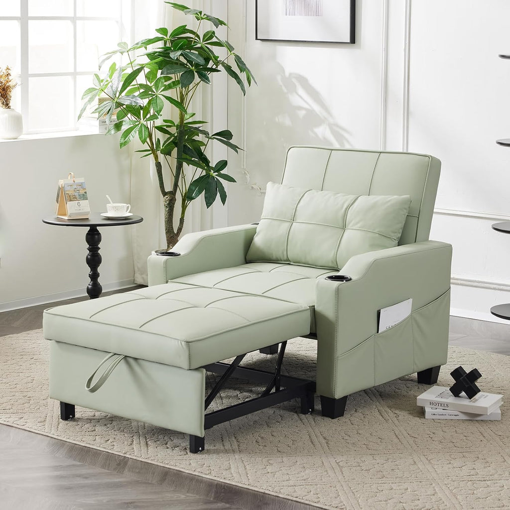 PU Leather Mint Green Sleeper Chair Sofa Bed Y282790