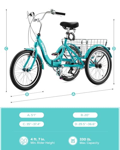 20 inch Folding 3 Wheel Tricycle with Lock, 1 or 7 Speed, 330lb A679827