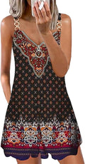 Boho Floral Print V Neck Sleeveless Spaghetti Strap Sundresses with Pockets R157