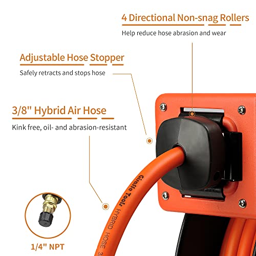 3/8" x 50 ft Retractable Air Hose Reel, 300 PSI Z88340