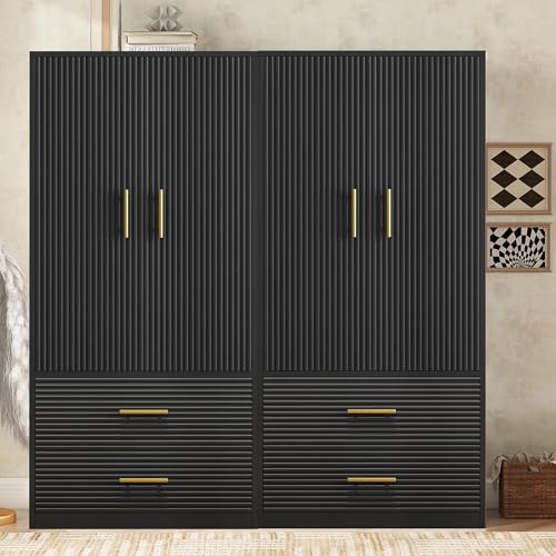 White Freestanding Wooden Armoire with 2 Drawers and Hanging Rod B94229