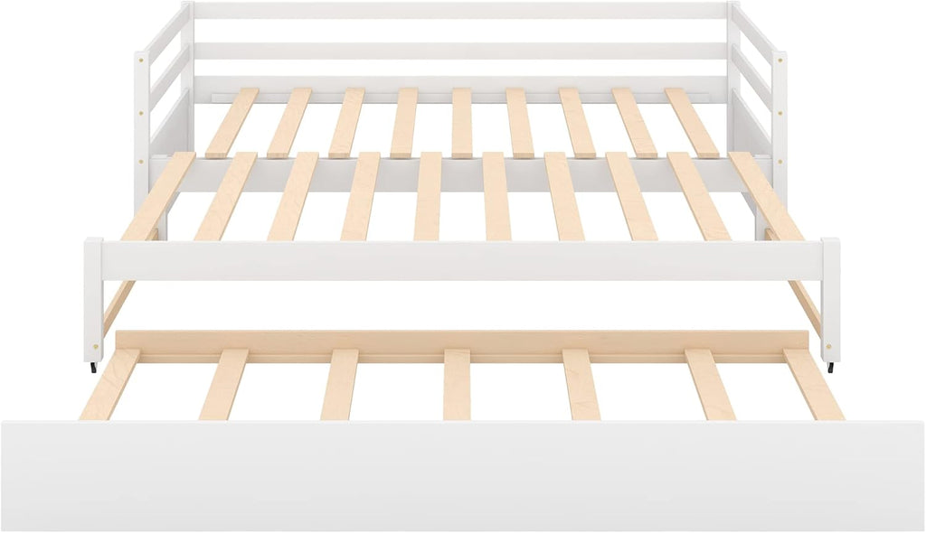 White Wood Twin to Double Extendable Daybed with Pull Out Trundle U47107