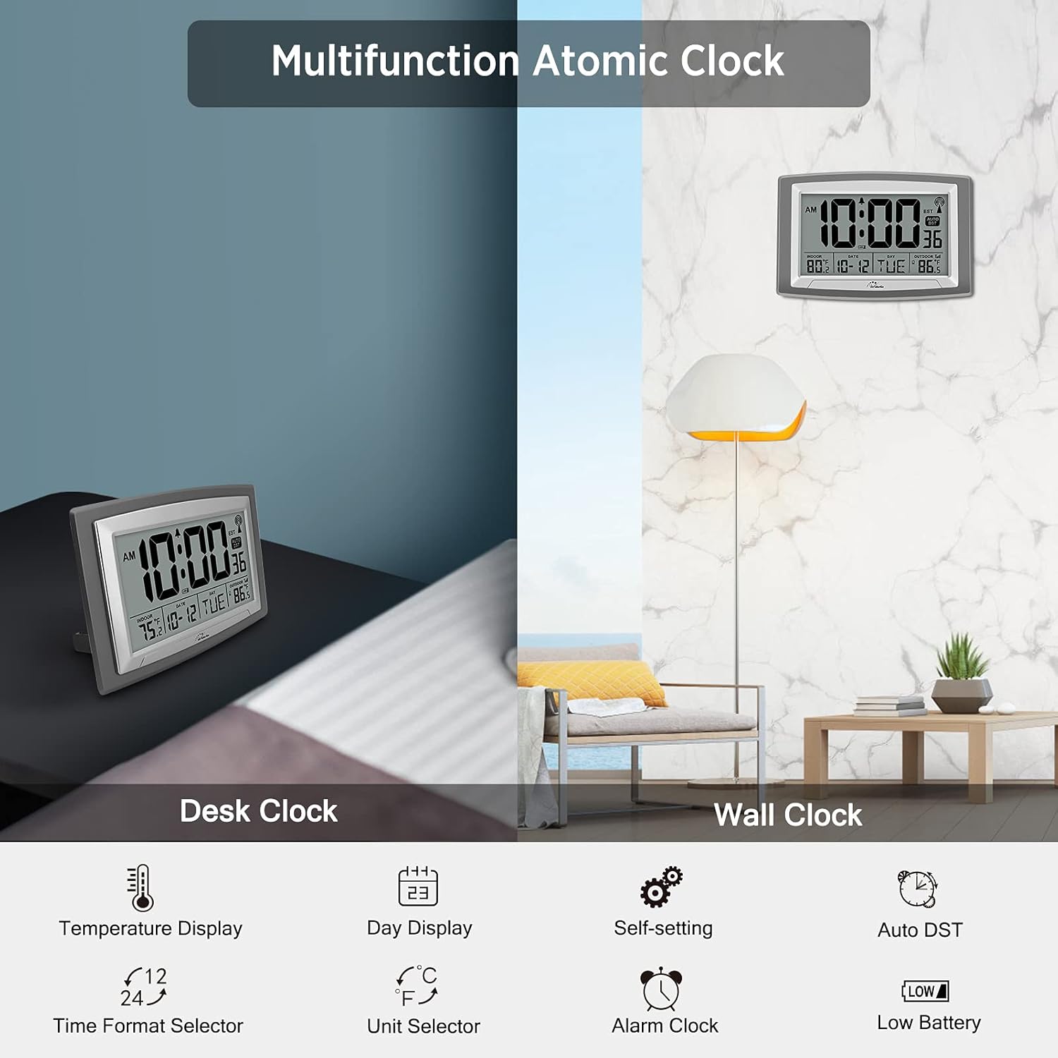 12.5 Inch Self-Setting Digital Clock with Indoor Temperature Q4902