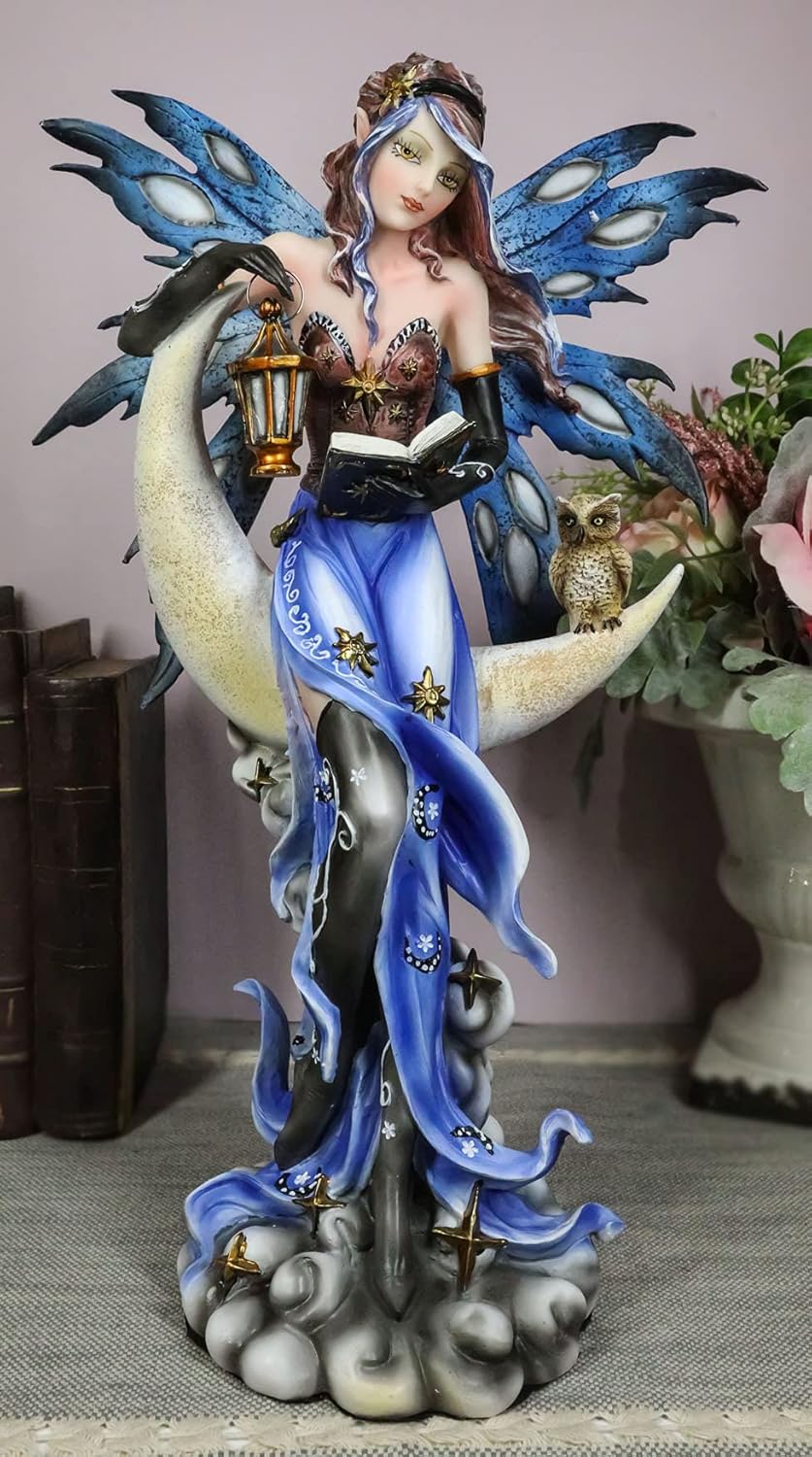 14" Tall Fairy Statue with Lantern and Owl D320