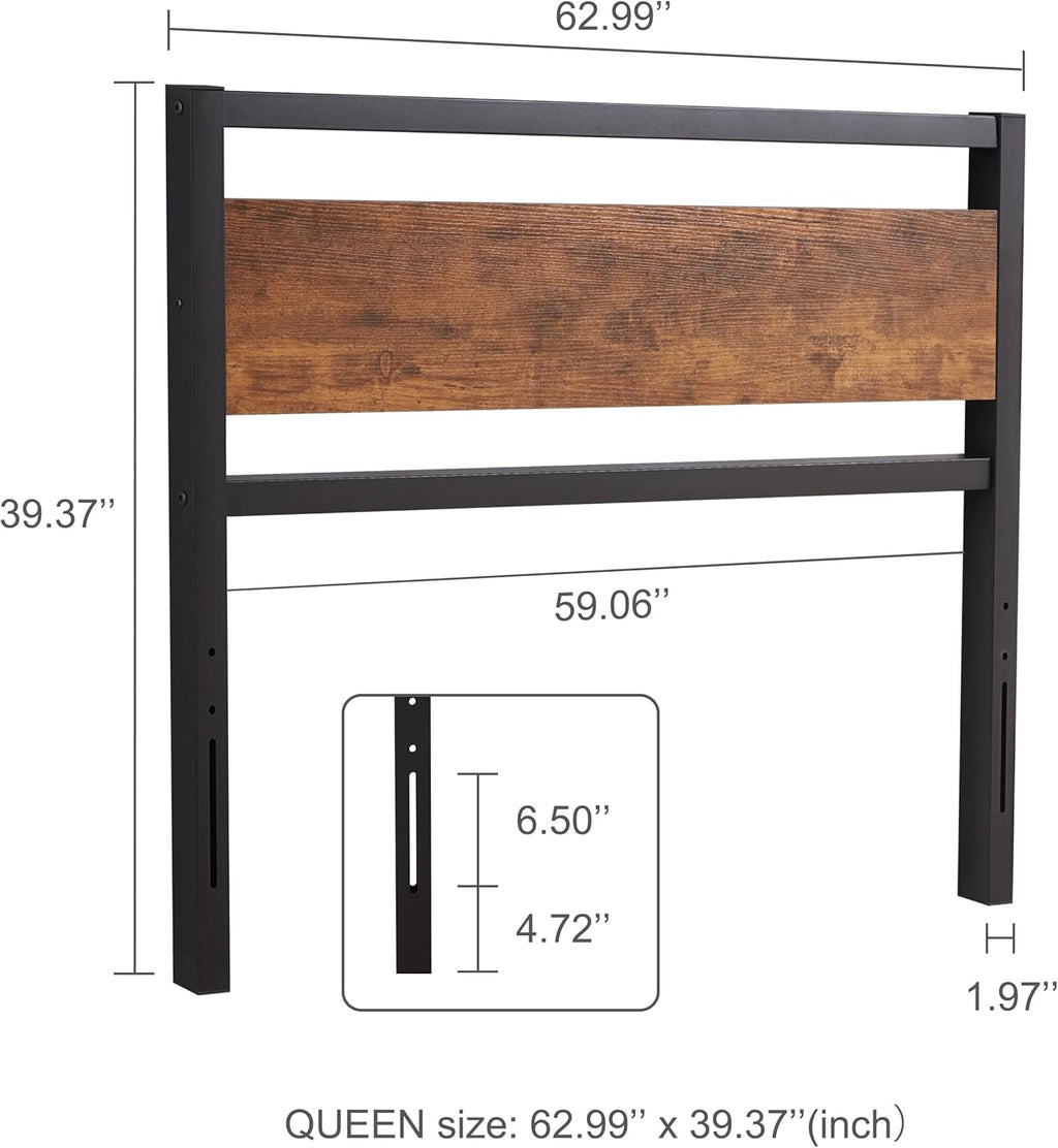 Queen Size Rustic Brown Solid Wood Headboard E641325