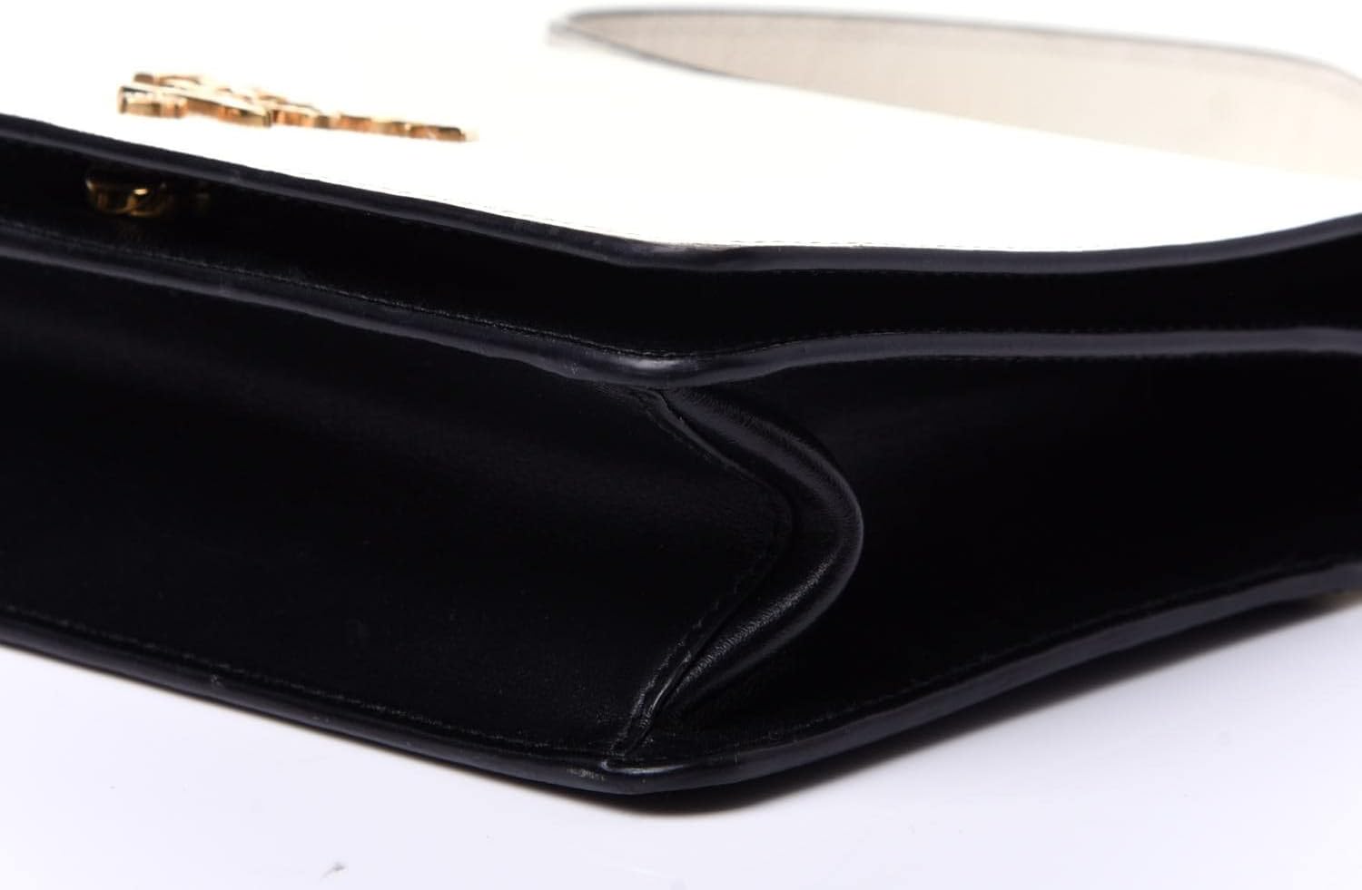 White Black Saffiano Leather Chain Crossbody Bag D271