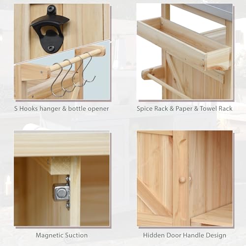 White Farmhouse Kitchen Island with Power Outlet, Drop Leaf, Spice Rack, Drawer, Rolling Cart on Wheels O444