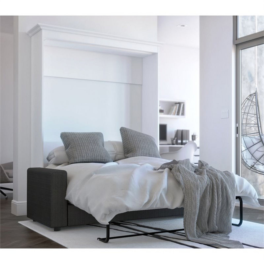 73"W White Gray Wood Full Murphy Bed with Sofa U62784