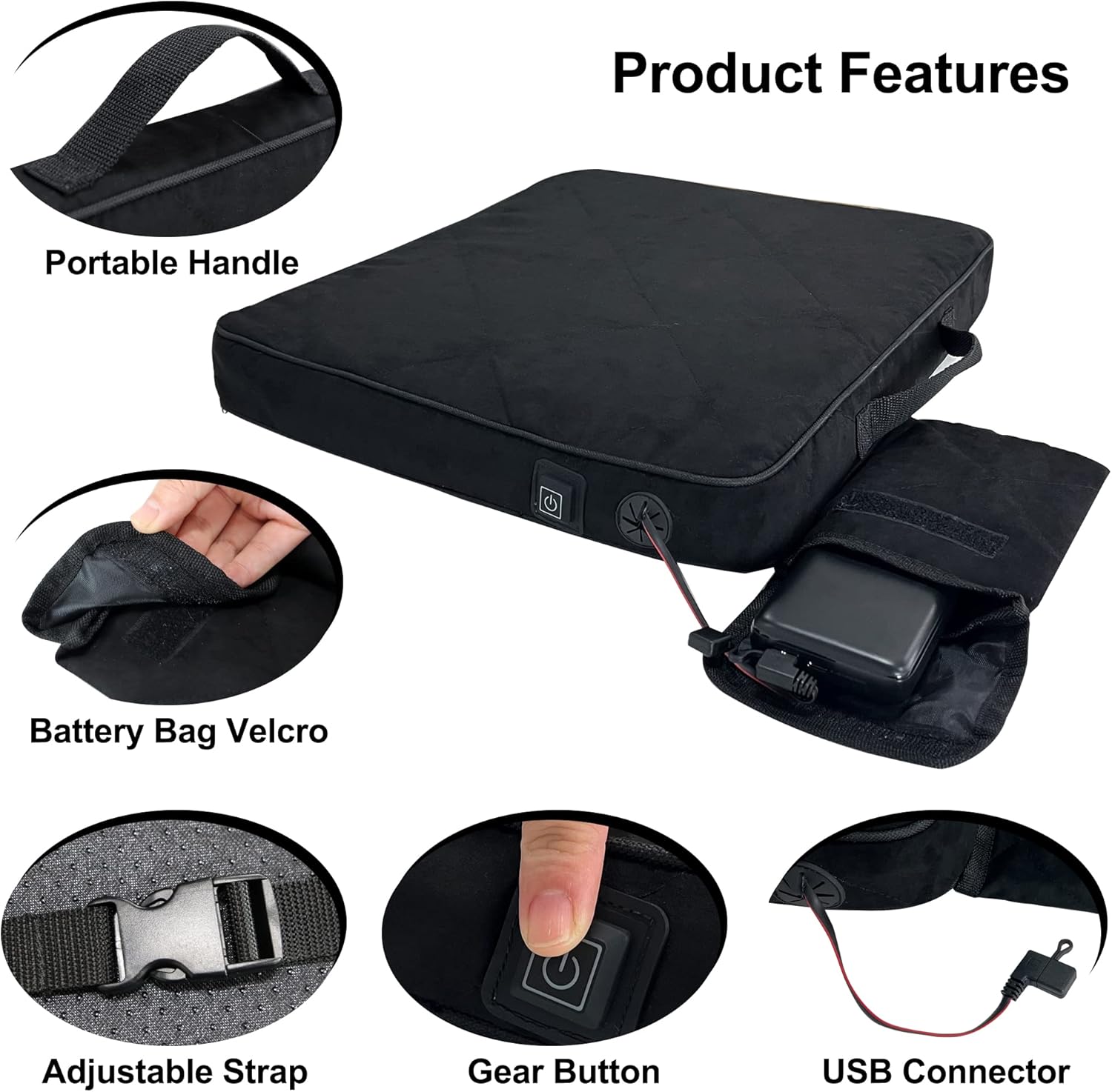 Portable Heated Seat Cushion with 3 Heating Settings Memory Foam O4614