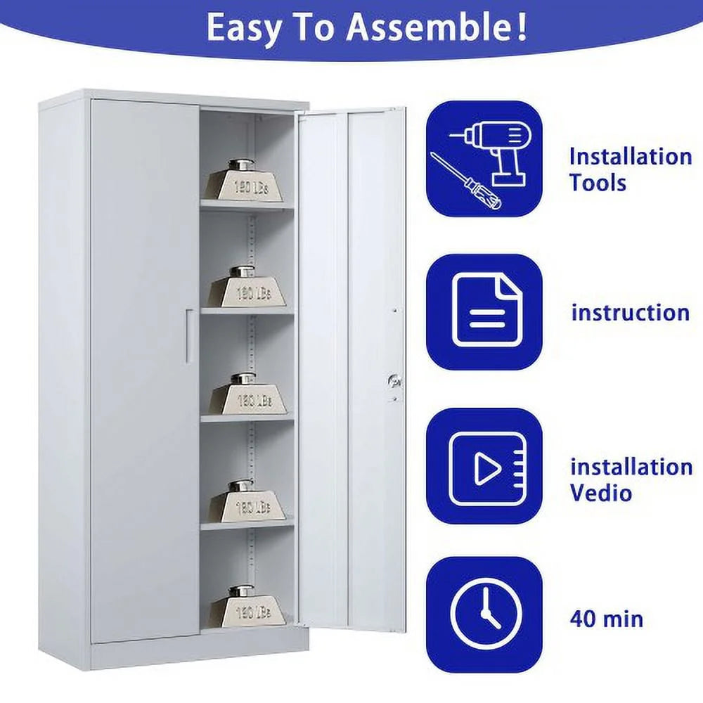 Black Metal Garage Storage Cabinet with Doors and 4 Shelves F837254